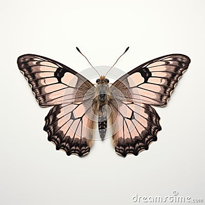 Meticulous Photorealistic Still Life Of Pink And Black Dingy Skipper Butterfly Stock Photo