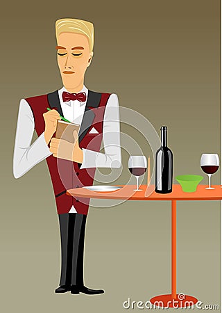 Meticulous punctual waiter taking order Vector Illustration