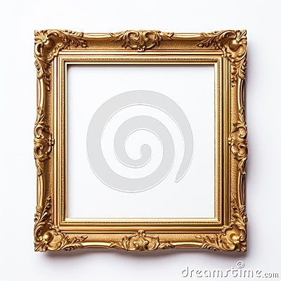 Meticulously Designed Gold Frame On White Background Stock Photo