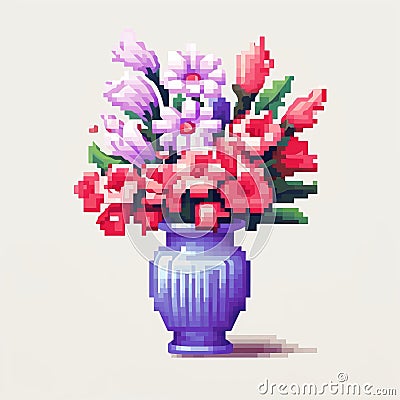 Meticulously Detailed Pixel Art Flower Vase In Cross-processed Style Stock Photo