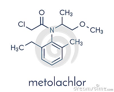 Metolachlor herbicide weed killer molecule. Skeletal formula. Vector Illustration