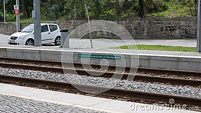 Metro do Porto station with English language sign near Vila do Conde, Portugal Editorial Stock Photo