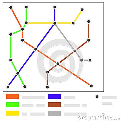 Metro map with stations. Modern metro map with lines and stations. The map of underground transport. Vector Illustration