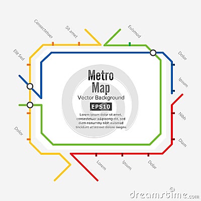 Metro Map Vector. Fictitious City Public Transport Scheme. Colorful Background With Stations Vector Illustration