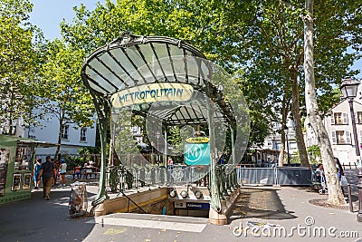 Metro Paris Metropolitain entrance Station Abbesses Art Nouveau MRT in France Editorial Stock Photo