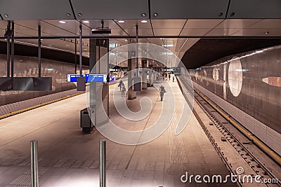 Metro Station Amsterdam Rokin, on the platform Editorial Stock Photo