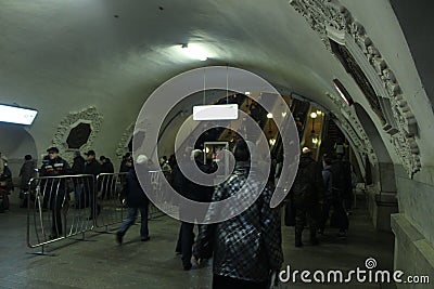 Metro station Kievskaya Ring. Entrance hall and station escalators. Editorial Stock Photo