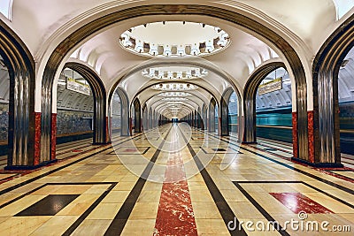 Metro station Mayakovskaya. Moscow, Russia Editorial Stock Photo