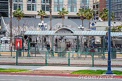 Metro stop San Diego Gaslamp Quarter - CALIFORNIA, USA - MARCH 18, 2019 Editorial Stock Photo