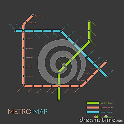 Metro or subway map design template. city transportation scheme concept. Cartoon Illustration