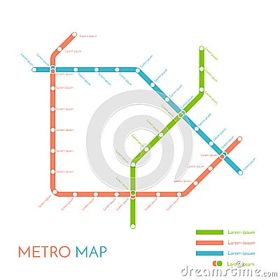 Metro or subway map design template. city transportation scheme concept. Vector illustration Cartoon Illustration