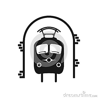 Metro vector icon. Subway Underground train vector. Train in subway tunnel logo. Train. Black vector train icon. Public Cartoon Illustration