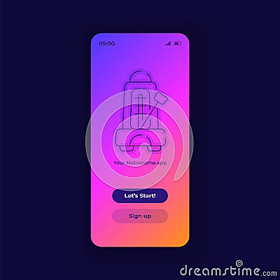Metronome application smartphone interface vector template. Mobile app page dark design layout. Log in page screen. Flat Vector Illustration