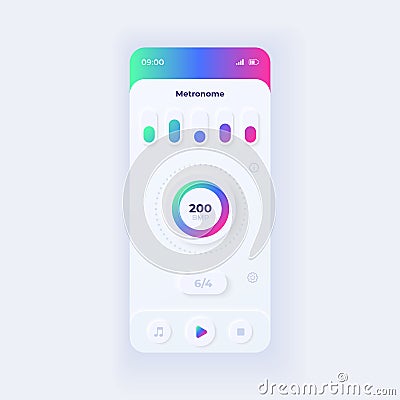 Metronome application smartphone interface vector template. Mobile app page light design layout. Musical rhythm Vector Illustration