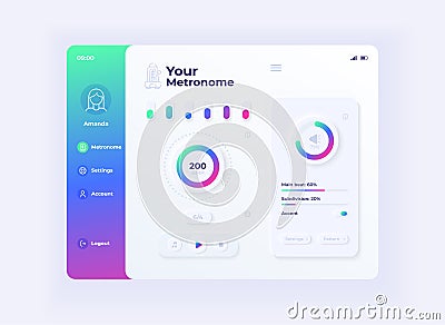 Metronome application tablet interface vector template. Mobile app page day mode design layout. User account screen Vector Illustration