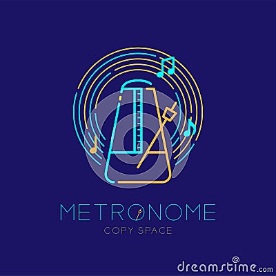 Metronome, music note with line staff circle shape logo icon outline stroke set dash line design illustration Vector Illustration