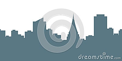 Metropolis background.Seamless border with cute urban landscape in blue color at dawn:silhouettes of modern houses, buildings and Vector Illustration