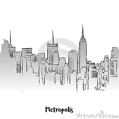 Metropolis Outline Silhouette Card Design Vector Illustration