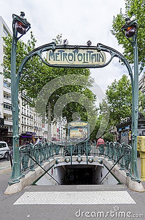 Metropolitain Entrance, Paris Editorial Stock Photo