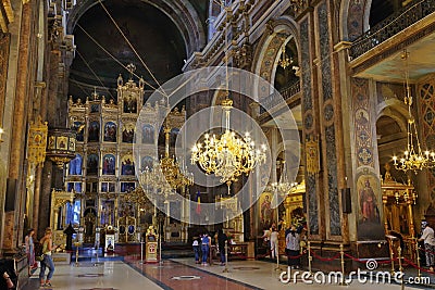 Orthodox church. Interior of Metropolitan Cathedral - landmark attraction in Iasi, Romania Editorial Stock Photo