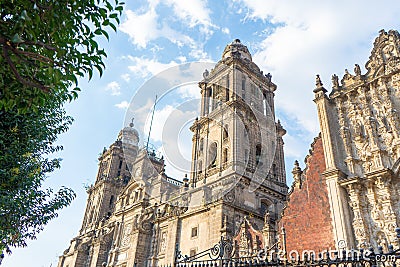 Metropolitan cathedral in Mexico city. Details of colonial architecture. Toned travel photo. Wallpaper or background. Latin Stock Photo