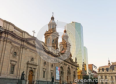 Metropolitan Cathedral of Santiago, in the Armas square. It is the main temple of the Catholic Church in the country, built Editorial Stock Photo