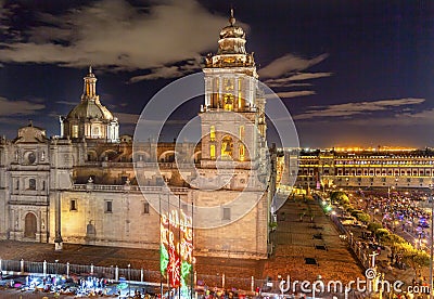 Metropolitan Cathedral Zocalo Mexico City Mexico Christmas Night Stock Photo