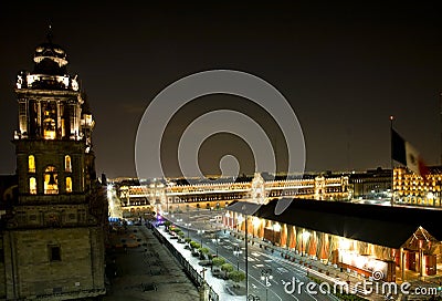 Metropolitan Cathedral Zocalo Mexico City at Night Stock Photo