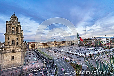 Metropolitan Church Presidential Palace Zocalo Chrsitmas Flag Mexico City Mexico Editorial Stock Photo