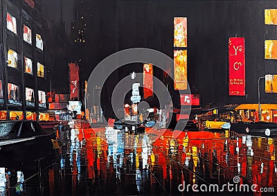 Metropolitan city at night oil knife painting Stock Photo