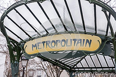 Metropolitan subway station with art nouveau decorations in Paris, France Editorial Stock Photo