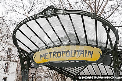 Metropolitan subway station with art nouveau decorations in Paris, France Editorial Stock Photo