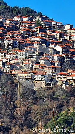 metsovo city greece sunnyn winter day in ioannina perfecture Stock Photo