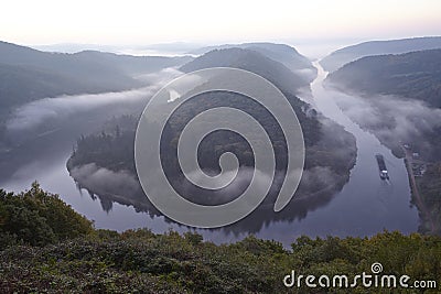 Mettlach - Saar Loop at sunrise Stock Photo