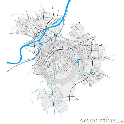 Metz, France Black and White high resolution vector map Vector Illustration
