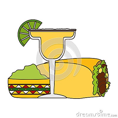 Mexcian burrito tequila guacamole Vector Illustration