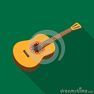 Mexican acoustic guitar icon in flat style isolated on white background. Mexico country symbol stock vector illustration Vector Illustration