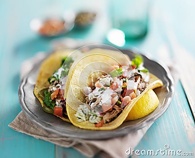 Mexican authentic carnitas tacos Stock Photo