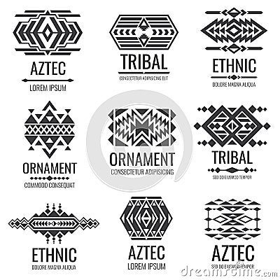 Mexican aztec symbols. Vintage tribal vector ornaments Vector Illustration