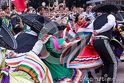 Vibrant Mexican Folk Dancers: A Burst of Colors at the Nis Festival Editorial Stock Photo