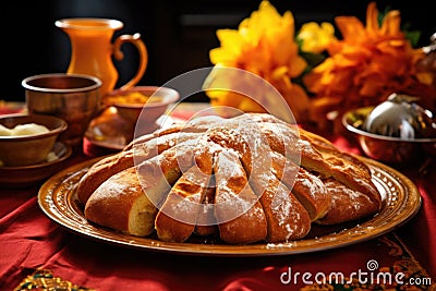 mexican bread of the dead pan de muerto on a plate Stock Photo