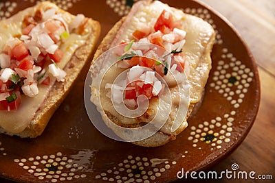 Mexican breakfast Molletes closeup Stock Photo