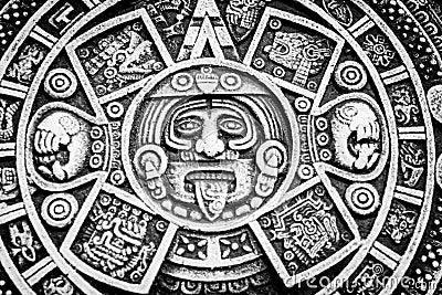 Mexican calendar symbolism on round disc Stock Photo