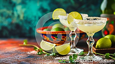 Mexican Cantina with Classic Margaritas and Colorful Decor Stock Photo