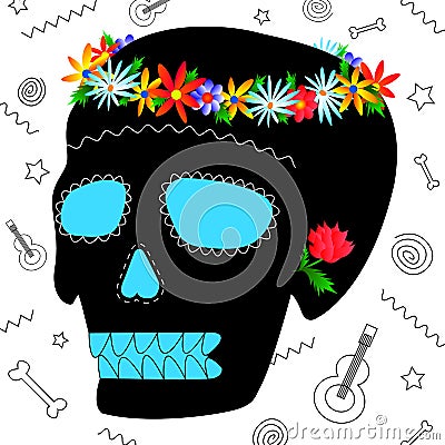 Mexican carnival Dia de los muertos Day of the dead concept. Vector Illustration