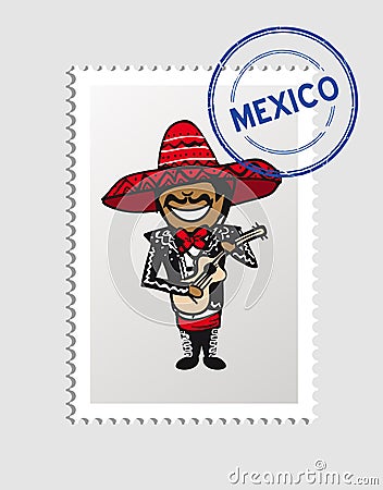 Mexican cartoon person postal stamp Vector Illustration