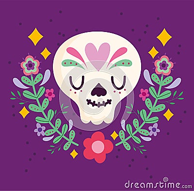 Mexican catrina skull flowers decoration, mexico culture Vector Illustration