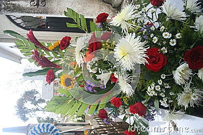 Mexican cemetery decorated with cempasÃºchil flowers in Day of the Dead Stock Photo