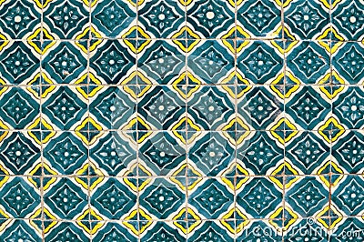 Mexican ceramic mosaic wall, old green tiles. Stock Photo