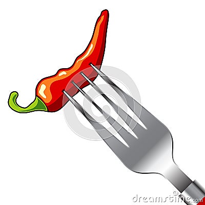 Mexican chili pepper and fork Vector Illustration